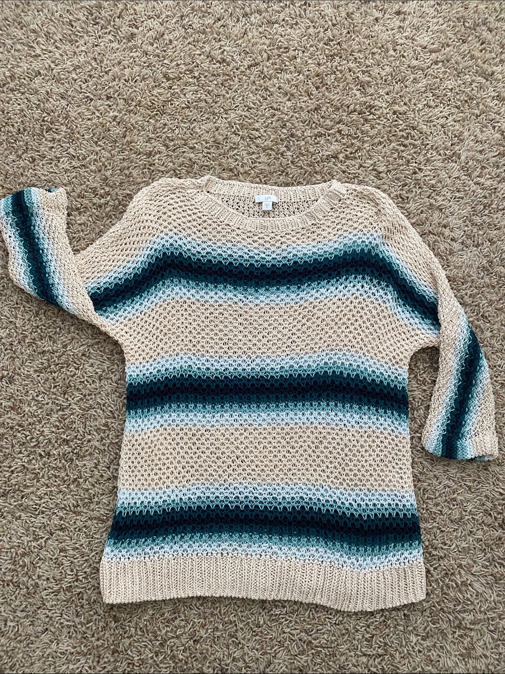 J.Jill Linen-Blend Open-Stitch Striped Sweater Medium
